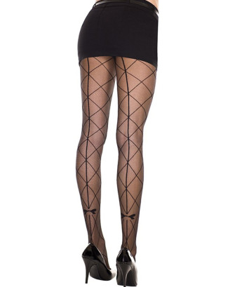 Collant fantaisie croisillons couture et noeud 
